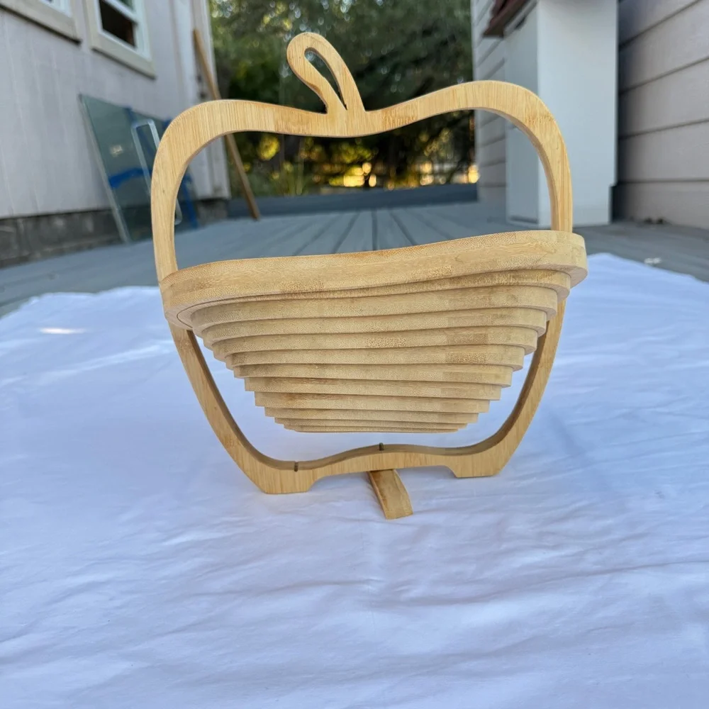Williams Sonoma wood fruit basket tray apple collapsible basket